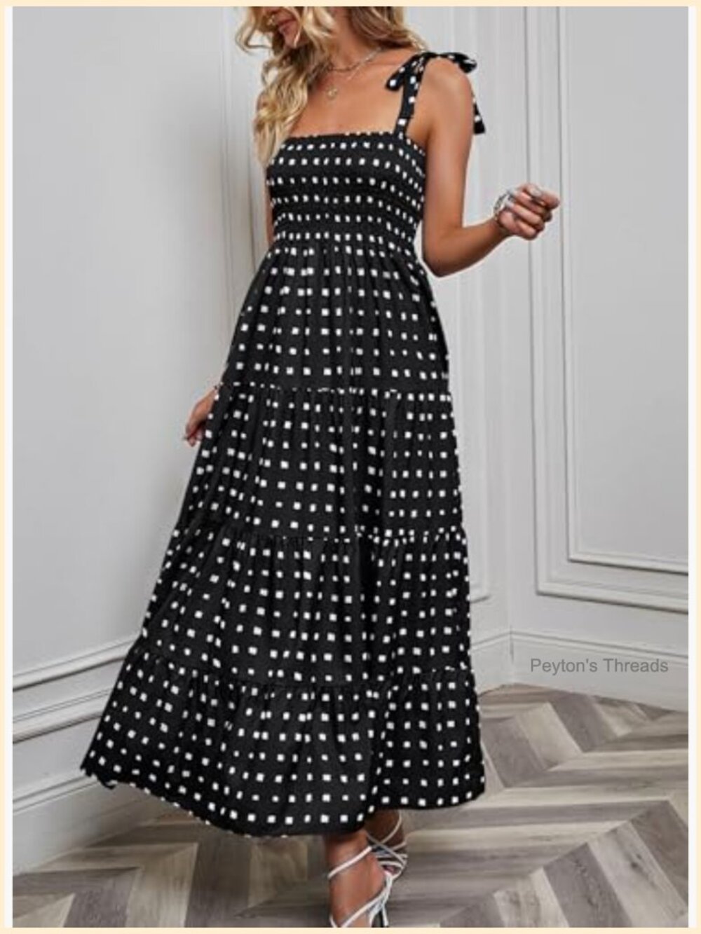 Long Strappy Tie Shoulders Flowy A-Line Maxi Tiered Beach Sundress - Picture 5 of 7